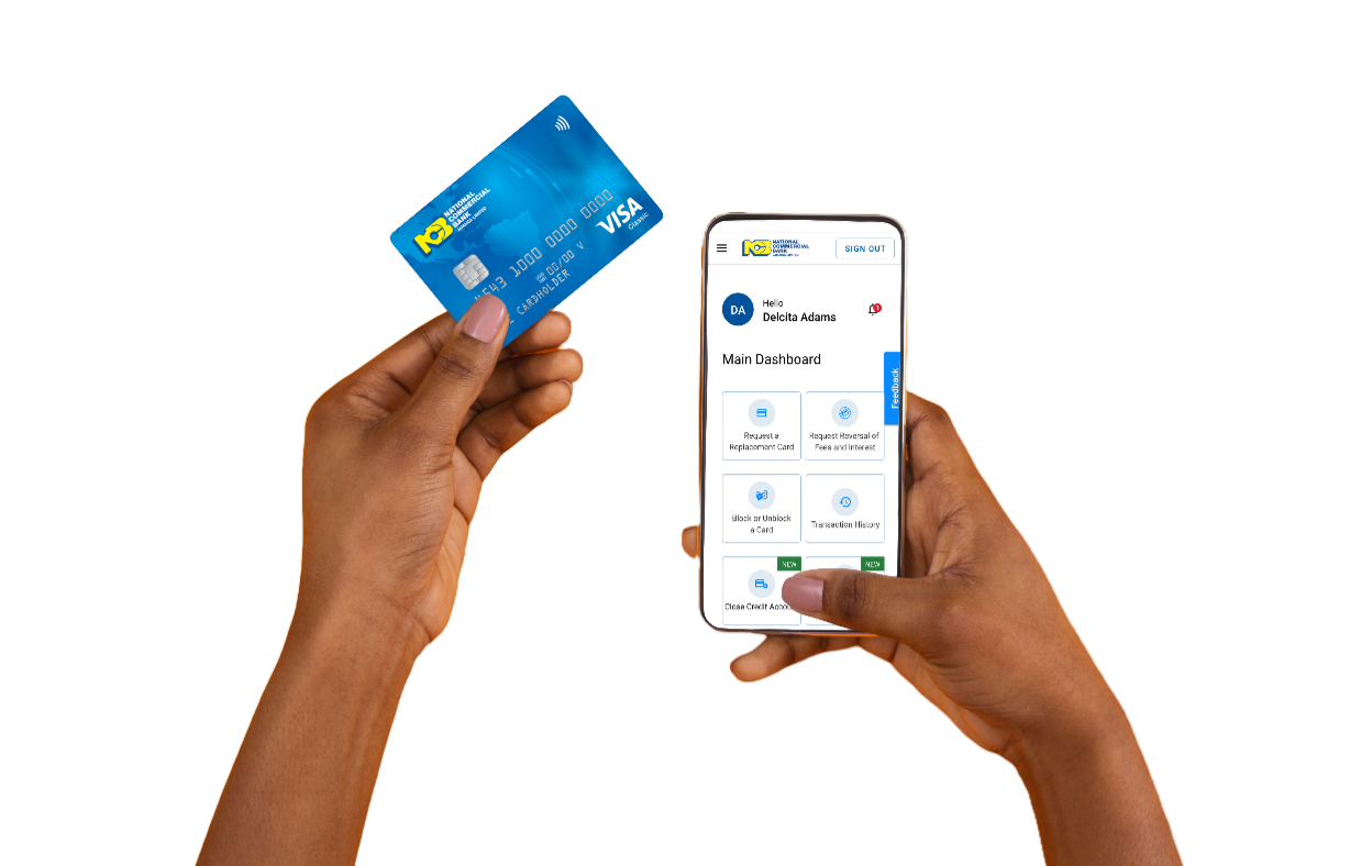 Image of hands holding phone and card